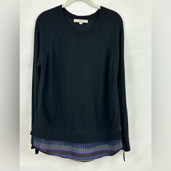 Loft Black Silk Blend Sweater with Semi-Sheer Striped back and sides Lar… - Picture 3 of 8